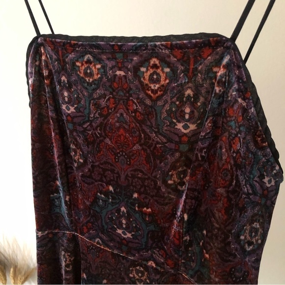 Urban Outfitters Ecote LACE-UP Boho Print Velvet FIT & FLARE Dress Black S - Picture 12 of 13